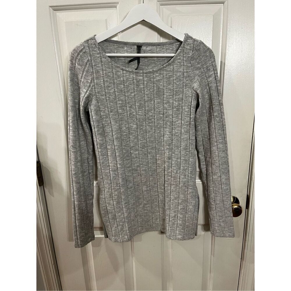 Anthropologie Soft Gray Wide Rubbed Scoop Neck Tunic Sweater sz XS NWOT